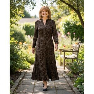 Leopard print maxi dress Maximo Dutti Brown black Long Sleeve EU 36